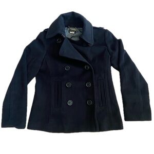 J.Crew 100% Wool Peacoat – Small, Black, Double-Breasted, Classic Winter Coat, E